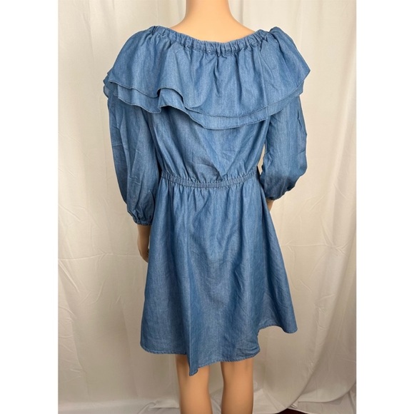 Michael Kors Womens Denim Ruffled Off Shoulder Dress - Picture 5 of 8
